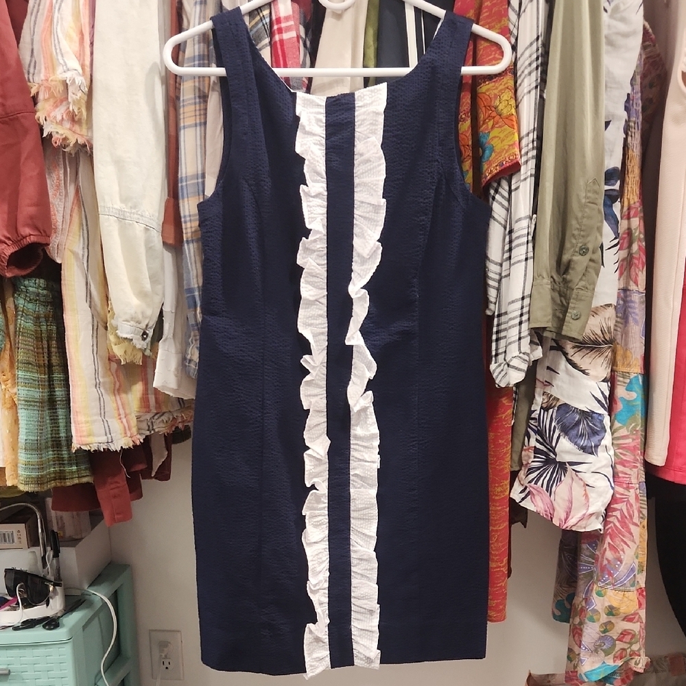 Lauren James Blue and White Sheath Mini Dress
